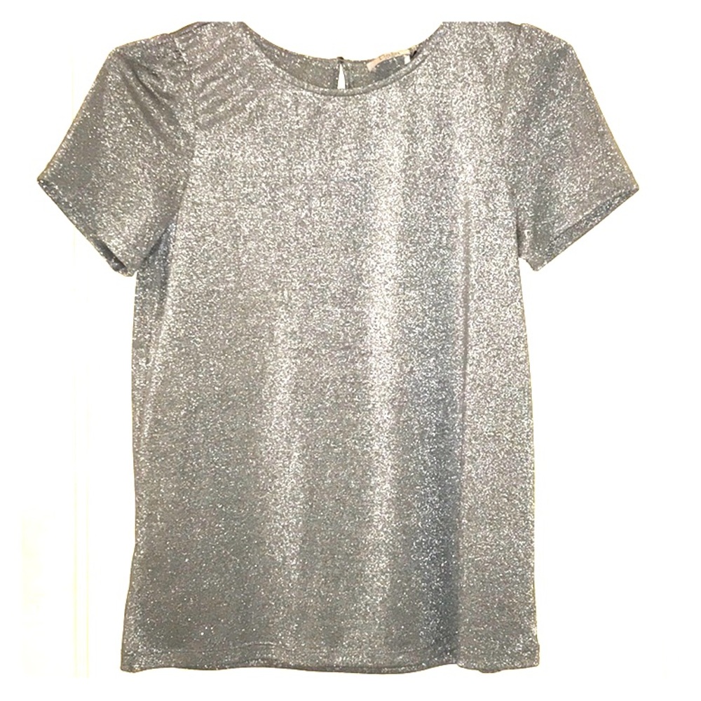 Dalia women tee-t shirt shiny silver grey top.